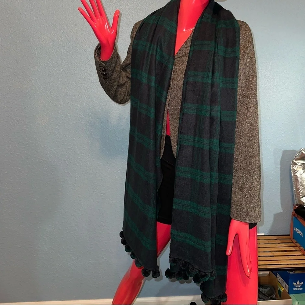 J. Crew Plaid Pom Pom Scarf